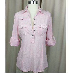 BCBG Big Girls Distressed Henley Pinstripe Pink S